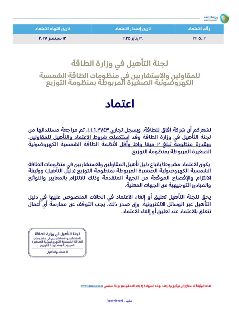 Ministry of Energy License